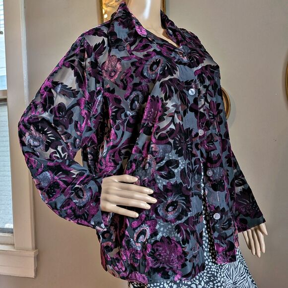NWT Liz Claiborne Blouse Floral Velvet Burnout Whimsigoth Plus Size 1XP - Picture 3 of 10